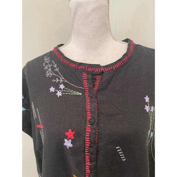 Johnny Was Embroidered Linen Shift Dress - Picture 4 of 5